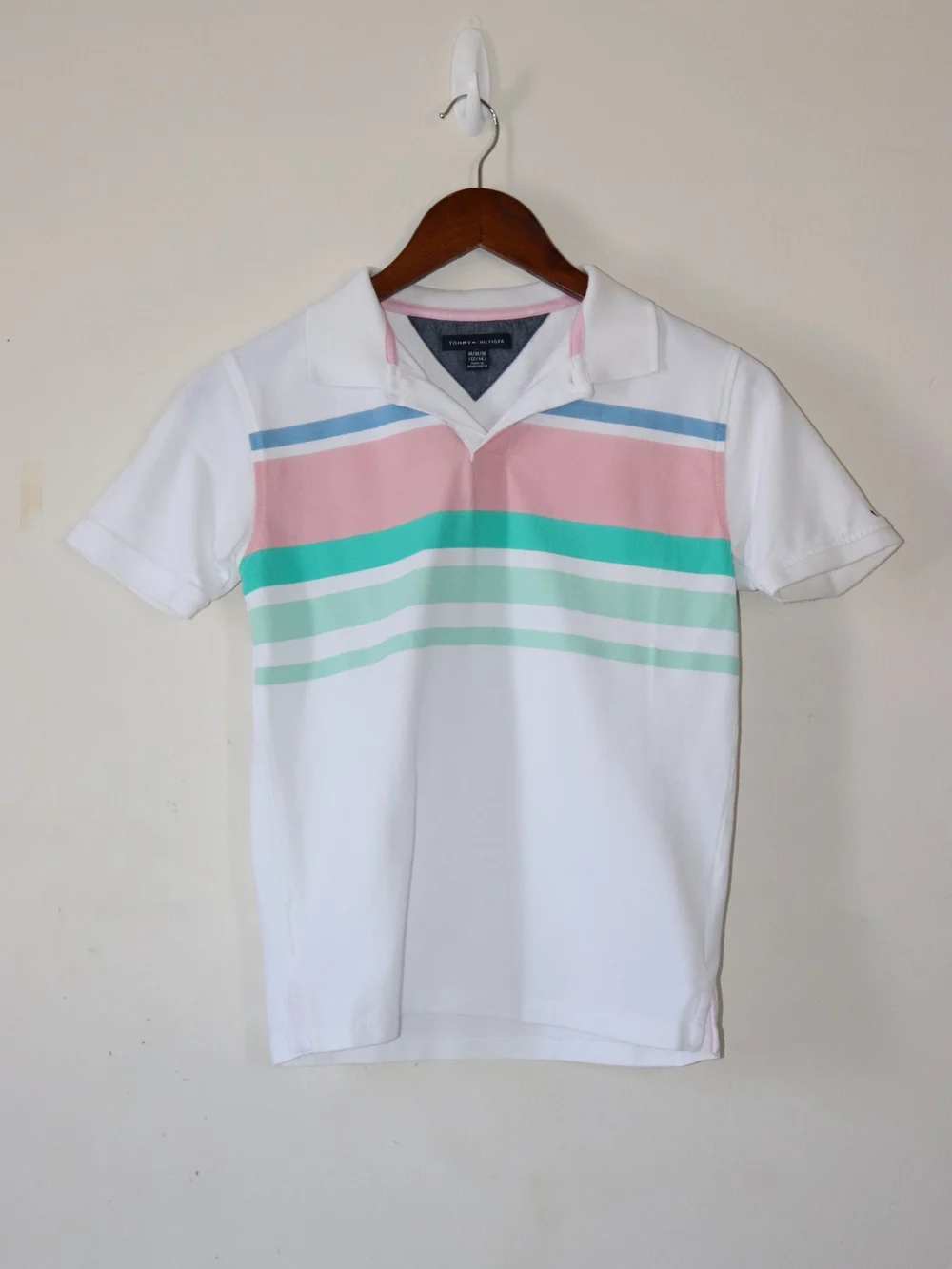 White Polo Shirt with Pastel Stripes - Boy's Casual Polo